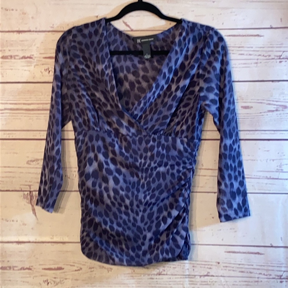 Blue leopard print semi sheer INC International Concepts top. L